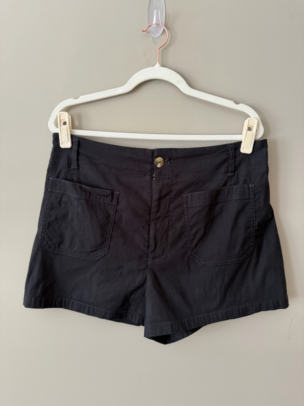 Anthropologie Black Bermuda Shorts with Front Patch Pockets